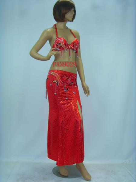 Quality Contemporary Red Halter Neck Metallic Bras &amp; Skirt Belly Dancing Clothes for Performance for sale