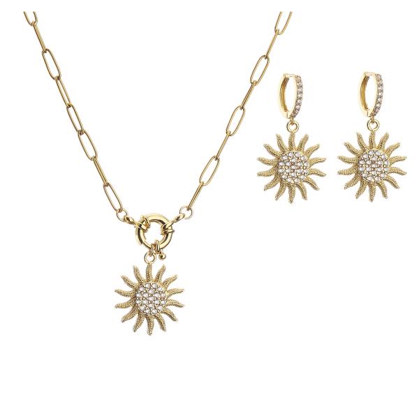 Buy cheap OEM 18K Gold Jewelry Set Silver Zircon Gold Sunflower Pendant Necklace from wholesalers