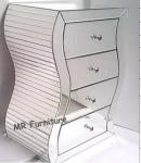S Shape Silver Mirrored Chest , 4 Drawers Mirrored Bedroom Dresser Wooden Base