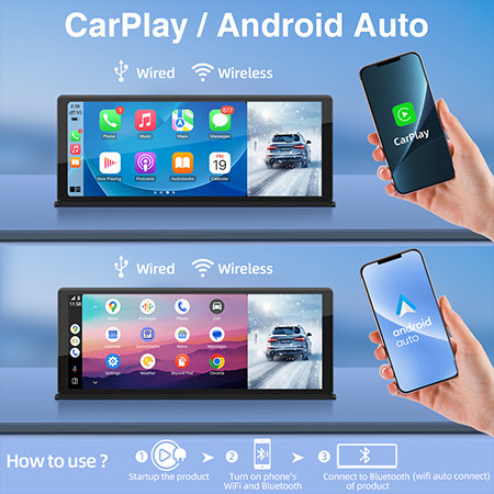 NEW 11.3 inch UHD 4K WIFI Dashcam Wireless Carplay Android Auto Rearview Car DVR GPS Night Vision Video Recorder Black Box