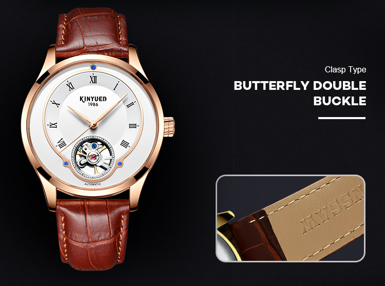 KINYUED tourbillon mens automatic watch skeleton mechanical water resistant watch men wristwatch