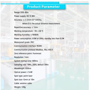 OEM Supported UBJG-06Y 0.05-80m Lidar RS485 Industrial Control Laser Distance