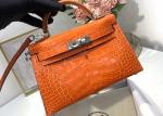 Orange Crocodile Skin Bag , 19cm Genuine Crocodile Leather Bag