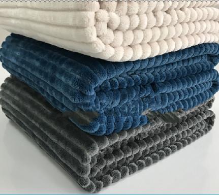 Elegant 3D Embossed Striped Flannel Blanket , Super Soft Comfortable Throw