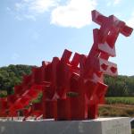Contemporary Outdoor Red Spray Painted Steel Sculpture By Highway