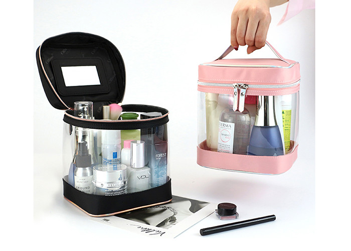 Light Weight Transparent Pvc Bag 16x18x14CM Size With Clear Zipper And Mirror