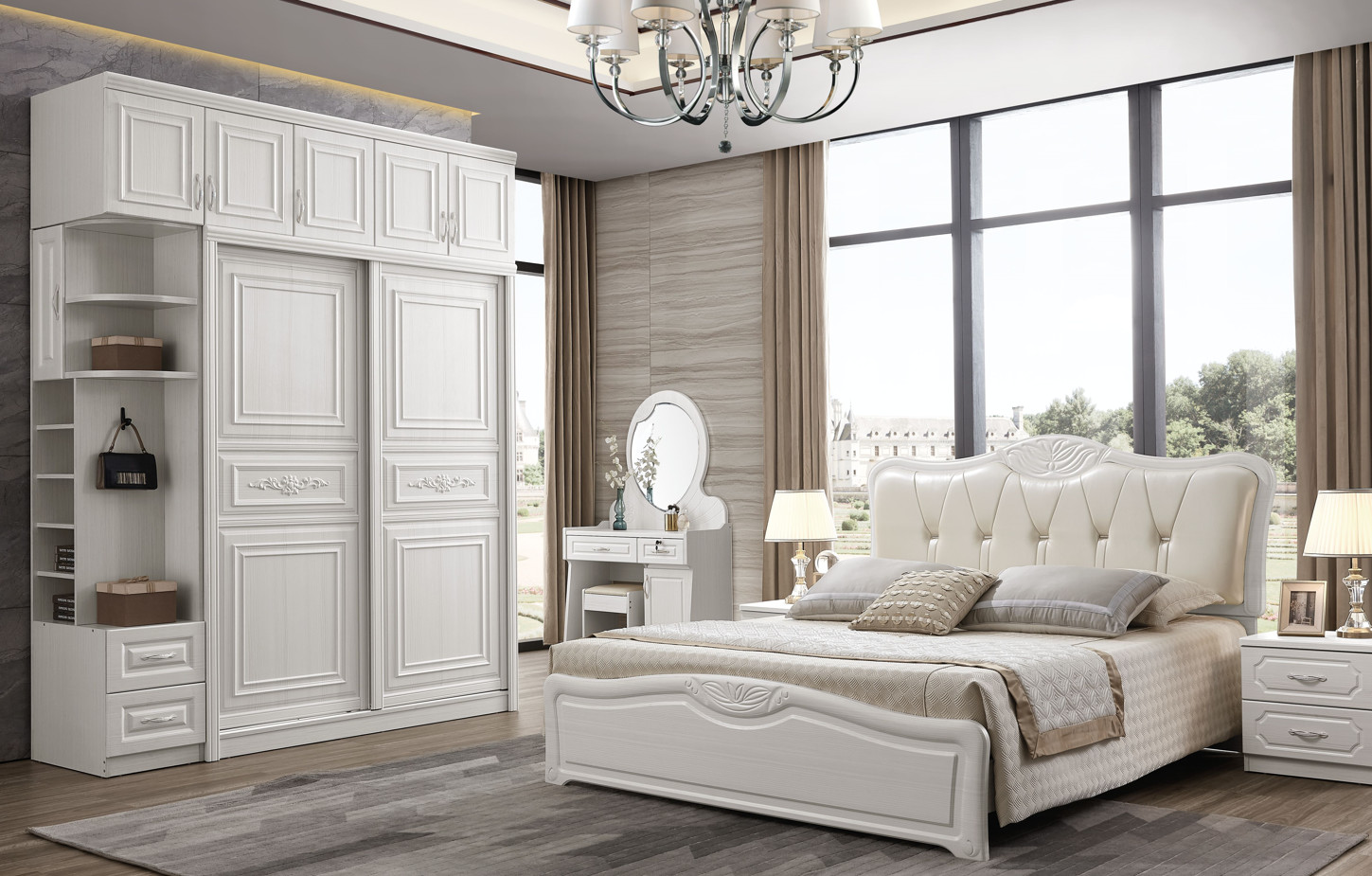 Anti Deformation White Wooden Wardrobe With 3 Door ISO9001 Dustproof