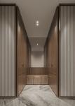 Elegant Light Brown Wood Grain Wardrobe With Yellow Accents And Rich Dark Wood
