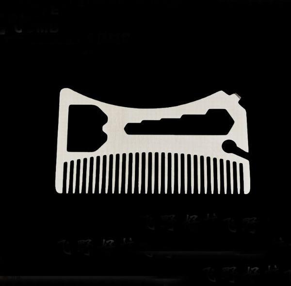 Quality Custom cool innovative men gift, engrave logo stainless steel credit card wallet beard comb bottle opener for sale