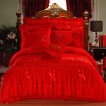 Hotel Wedding Essential 100% Cotton Velvet Lace Bedding Set with Fitted Skirt