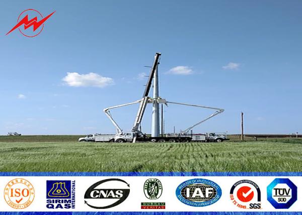 Galvanized Steel Pole For 33KV Line Transmission With Slotted Holes For Anchor