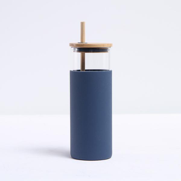 Buy cheap Clear Color Portable Sturdy Silicone Covered Glass Water Bottle Glass Drinking Tumbler With Straw And Bamboo Lid Customized Logo Stylish Design from wholesalers