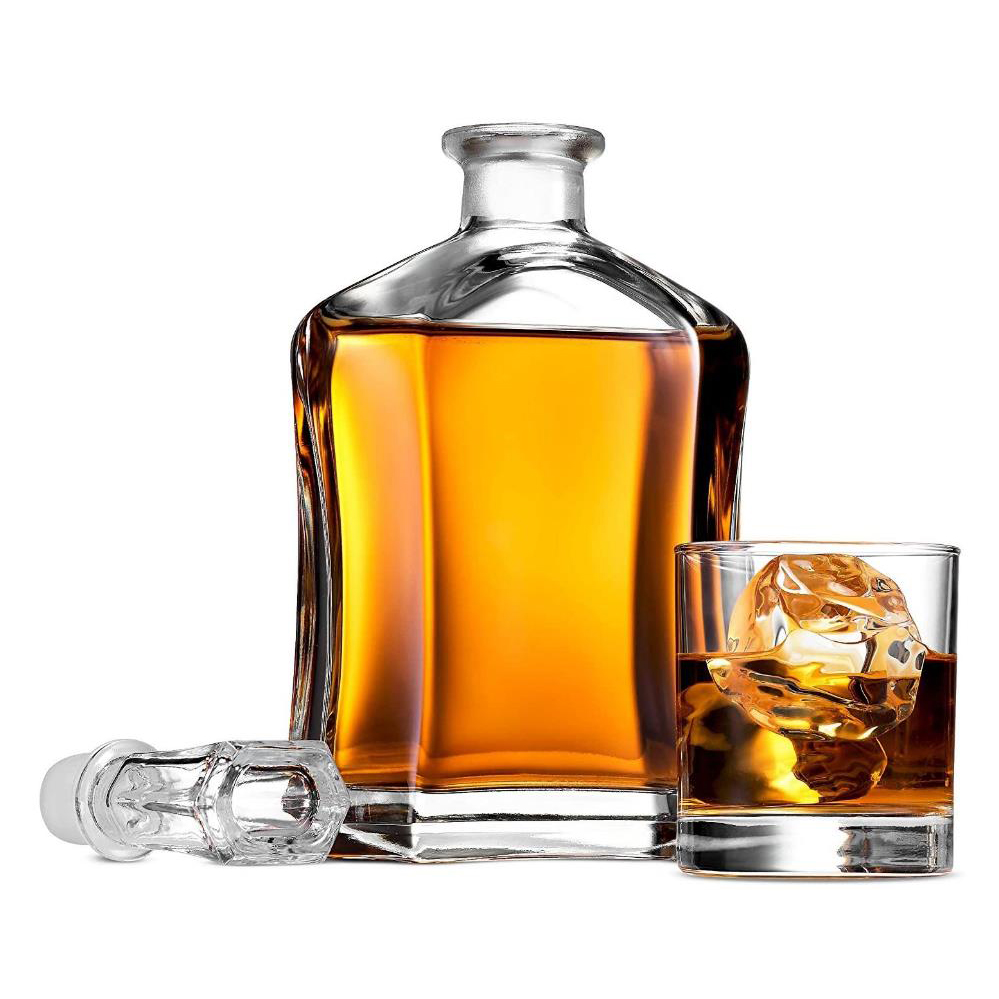 Collar Material Glass Square Bottle for Beverage Vodka Whisky Rum Tequila 23.75 oz