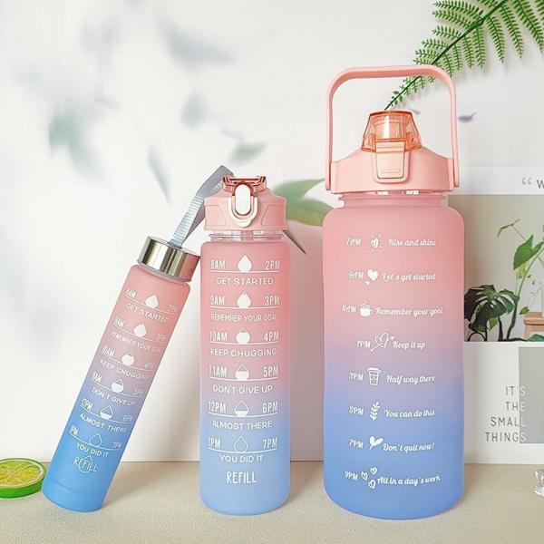 Buy cheap Sports Water Bottle 3 Pcs Set With Motivational Time Marker Leak Proof Flip Top Lid Gradient Purple For School Fitness Enthusiasts Indoor Outdoor from wholesalers