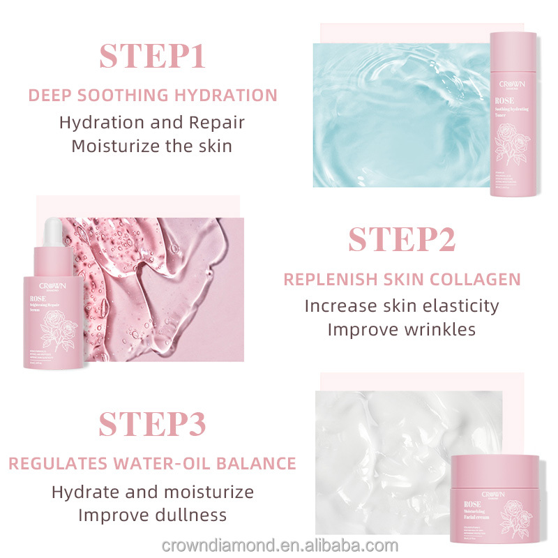 Private Label Niacinamide Brightening Anti Aging Wrinkles Retinol Cream Serum Rose Toner Facial Skin Care Set