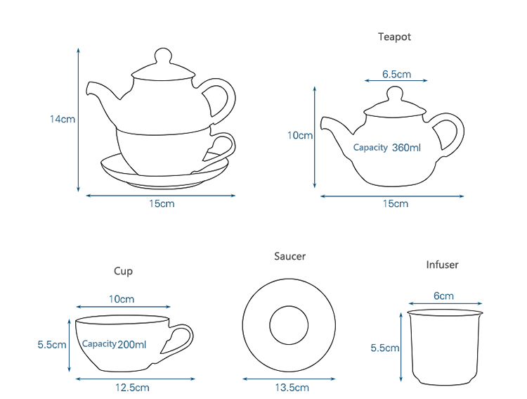 Handmade Ceramic/Glass Tea Pot and Cup Europe Design Tea Set for One Person