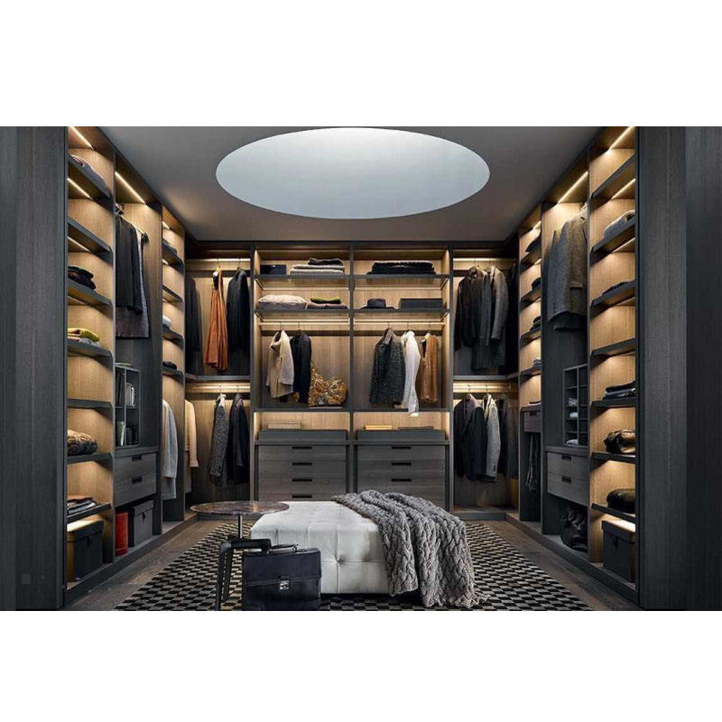 FSC Wood Panel Furniture Wooden Walk In Wardrobe With Laminated Veneer Cabinet