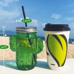 Household Glass Cactus Water Cup Summer Juice Cup With Straw 400ml