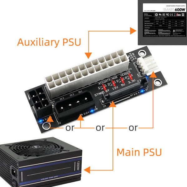 4 In 1 Molex Synchronous Power Board 4 Pin SATA ATX Dual PSU 3mil