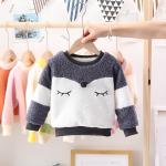 Girls Lamb Cartoon Red And White Velvet Sweaters With Foxes On Them