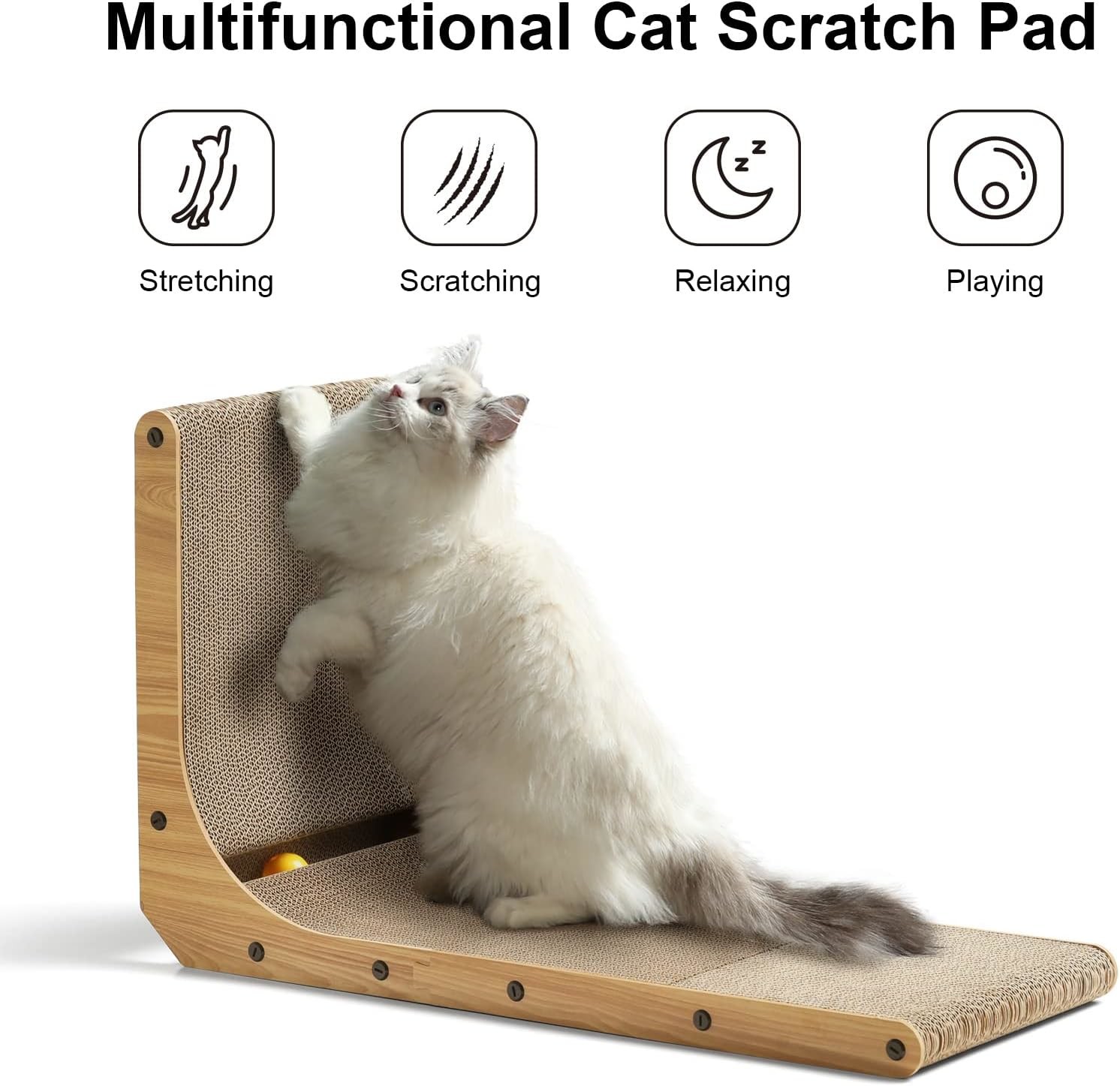 L Shape Right Angle Cat Scratching Cardboard With Ball Cat Scratching Toys