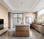 Fadior Champagne Gold Stainless Steel Modern Kitchen Cabinets With Island And