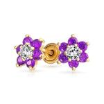Flower Amethyst CZ Birthstone Baby Girls 925 Sterling Silver Screw Back Stud
