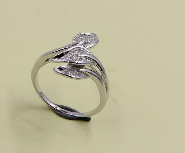 925 Sterling Silver Pave Set Cubic Zirconia Rings For Women Leaf Silver