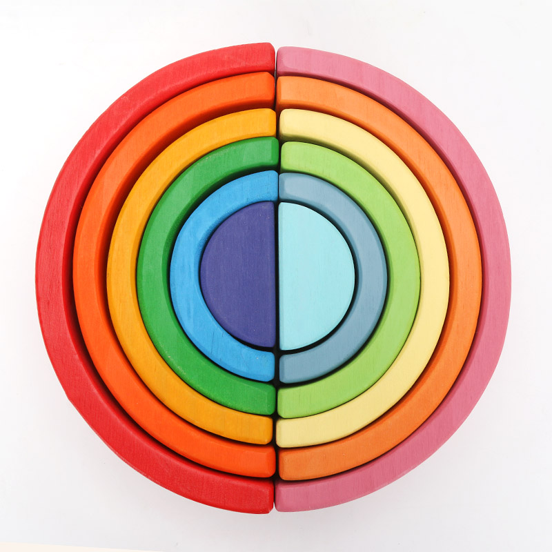 Brown 18cm Rainbow Wooden Building Blocks Toy Creative Educational