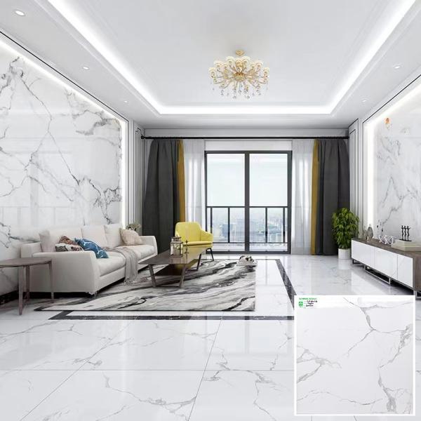 Buy cheap Porcelain Floor Tile 600x600 Polished Glazed Surface Carrara White Marble Look Design from wholesalers