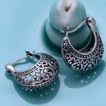 Vintage Hollowing Out Engraved Designs Sterling Silver Hoop Earring (051071W)