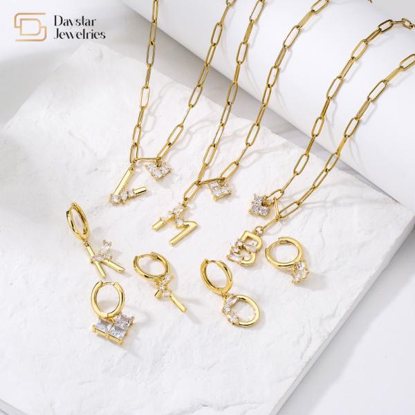 Buy cheap Paperclip Chain 18k Gold Plated Letter Pendant Necklace Diamond Zircon Heart from wholesalers