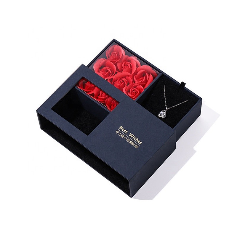 Degradable Rose Flower Christmas Paper Bags Black Cardboard Jewelry Boxes Packaging