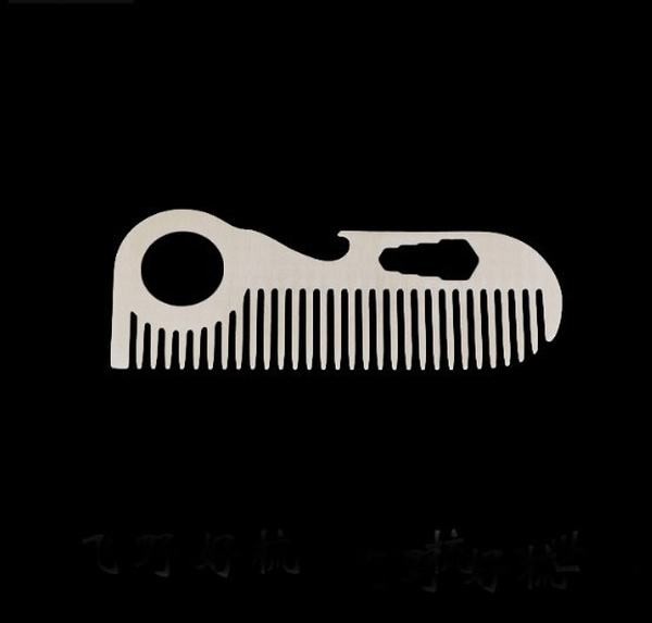 Custom cool innovative men gift, engrave logo stainless steel unique design multi function beard comb bottle opener