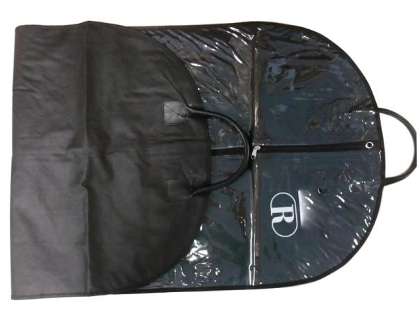 Buy cheap Raque Black 75g Unwoven Fabric PVC Cover Suit Garment Bag With Leather Handle, White Logo from wholesalers