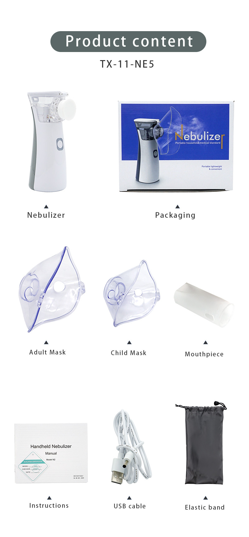 Small Portable Mesh Nebulizer Small Handheld Ultrasonic Nebulizer Grey White