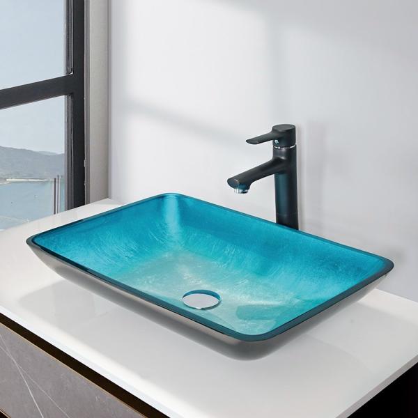 Buy cheap Tempered Glass Blue Rectangle Vessel Sink 560 * 360 * 110mm With Faucet from wholesalers