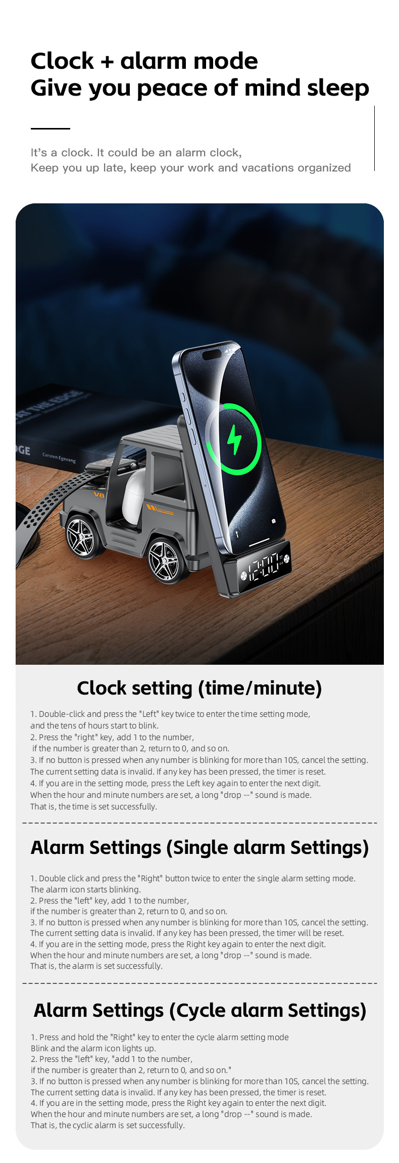 Orange Cool Car Shaped Wireless Charger for iPhone Airpods IWatch 225G Output 9V/1.67A