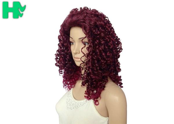 Quality Body Wave Wine Red Long Synthetic Wigs Afo Kinky Curly 18 inches for sale