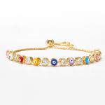Women Girls 24k Gold Bracelet Drop Oil Evil Eyes Zricon Link Chain Bangle