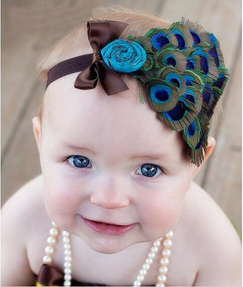 Buy cheap Baby toddler peacock headband Newborn Hairband Natural Peacock Leather Headband from wholesalers