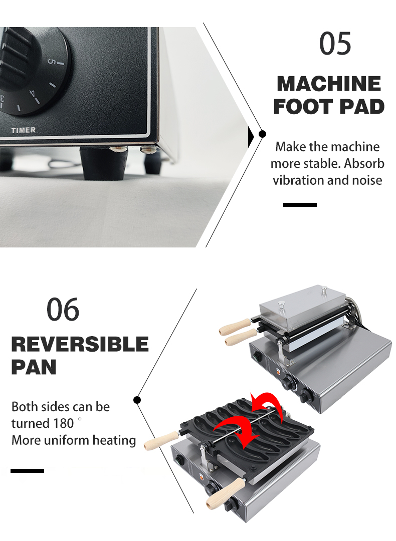 1800W Electric Banana Waffle Maker Nonstick 5pcs Waffle Making Machine 510*400*190mm