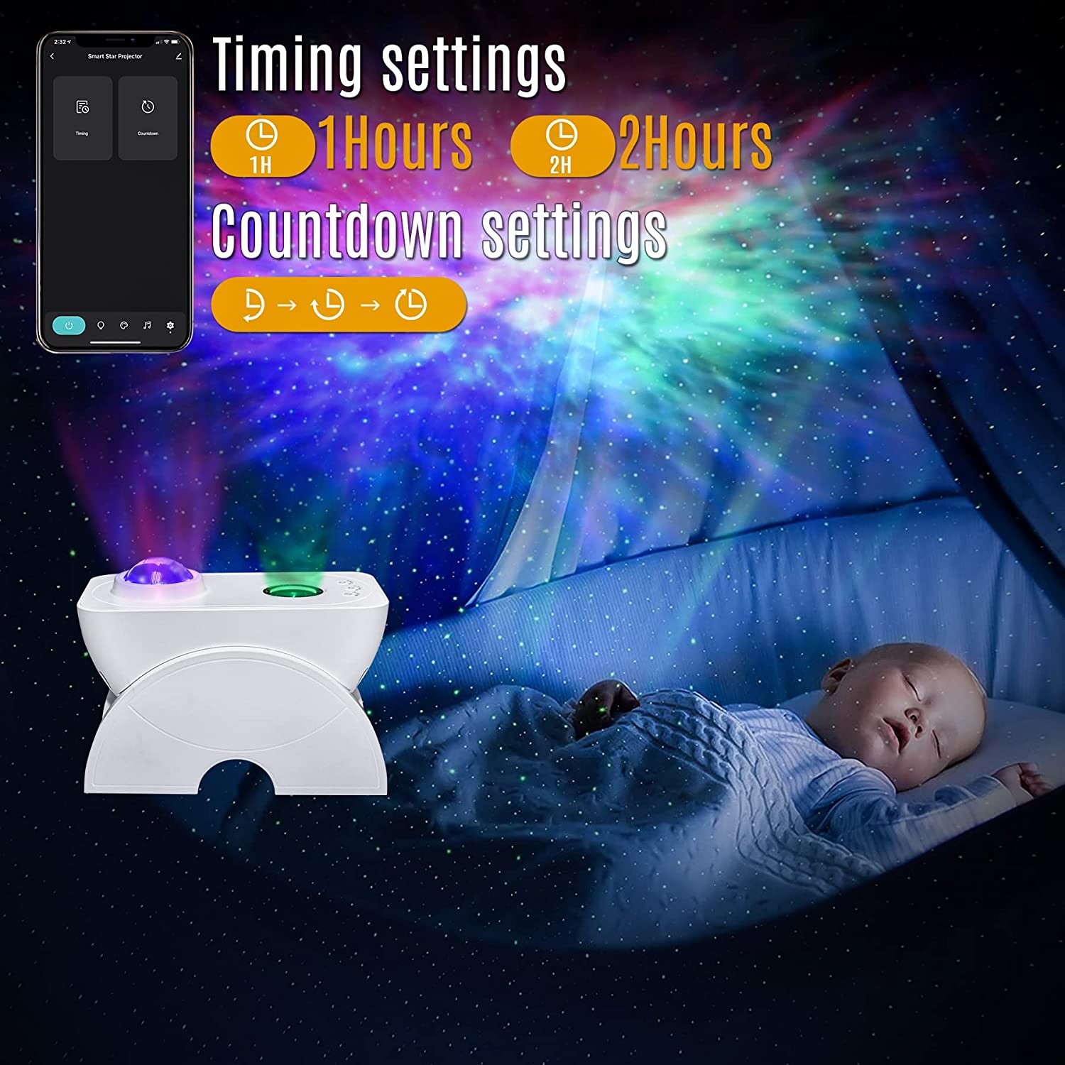 5V 1A Starry Sky Laser Light Projector Adjustable With Music Sync