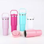 30oz Portable Car Cup 304 Stainless Steel Vacuum Straw Ice Cup Portable Vacuum