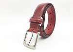 Red Womens Genuine Leather Belt For Jeans With Metal Pin Buckle