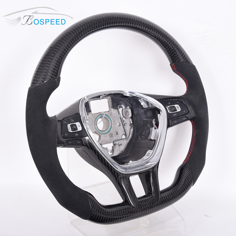 D Shape Alcantara Golf Mk7 Steering Wheel Volkswagen Red Stitch 350mm