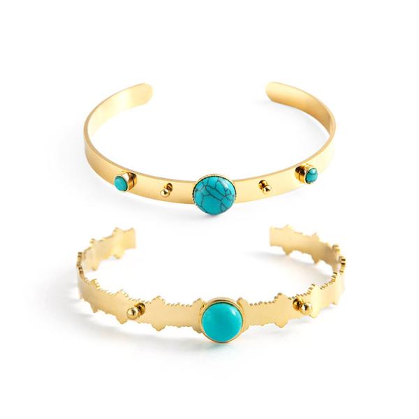 Buy cheap Natural Stone Turquoise 18K Gold Plated Bangles For Women Adjustable from wholesalers