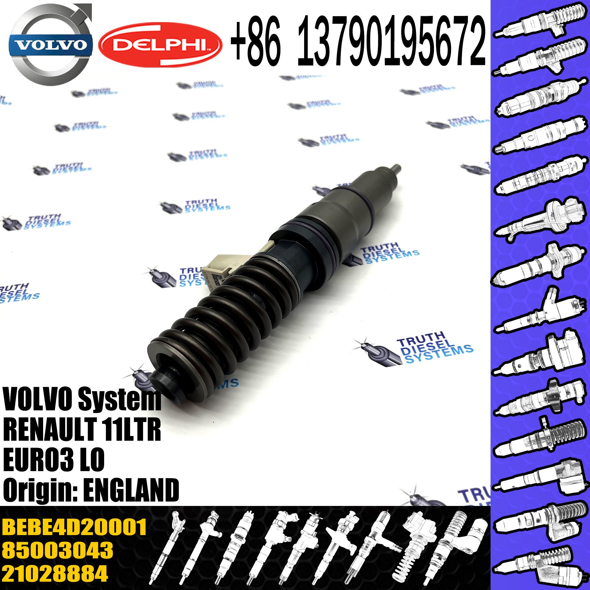 High Quality Diesel Fuel Injector 21028884 7421028884 7485003043 85003043 BEBE4D20001 For 11LTR EURO3 LO