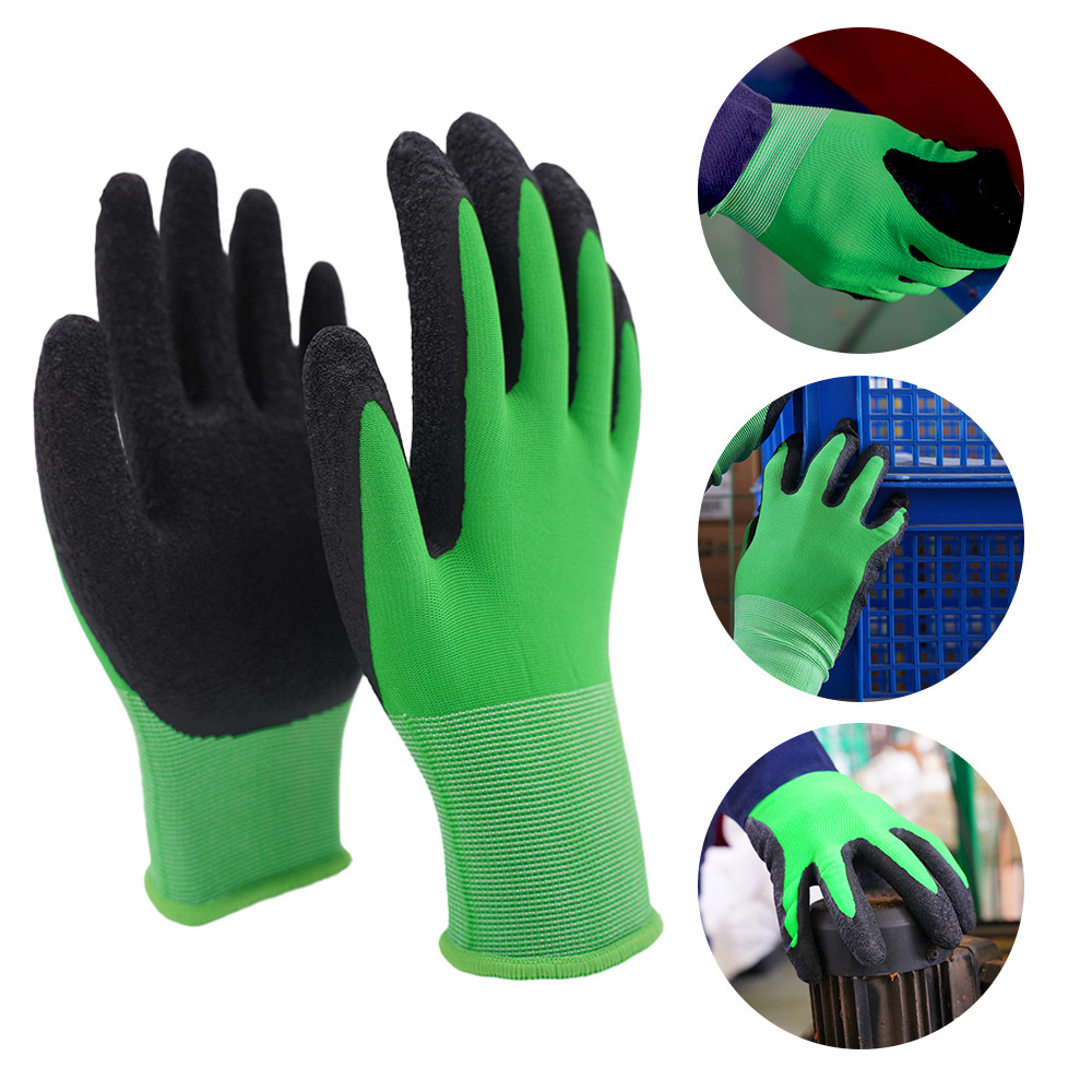 Durable 13 Gauge Polyester Black Latex Work Gloves Anti Slip Abrasion Resistant
