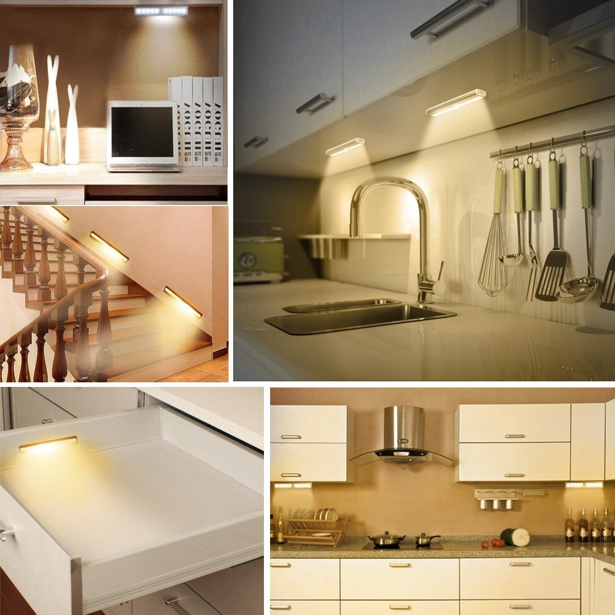 Motion Sensing Wardrobe Lights, Under Cabinet Lightening, Portable 12 LED Emergency Flashlight Night Light Bar with Hook